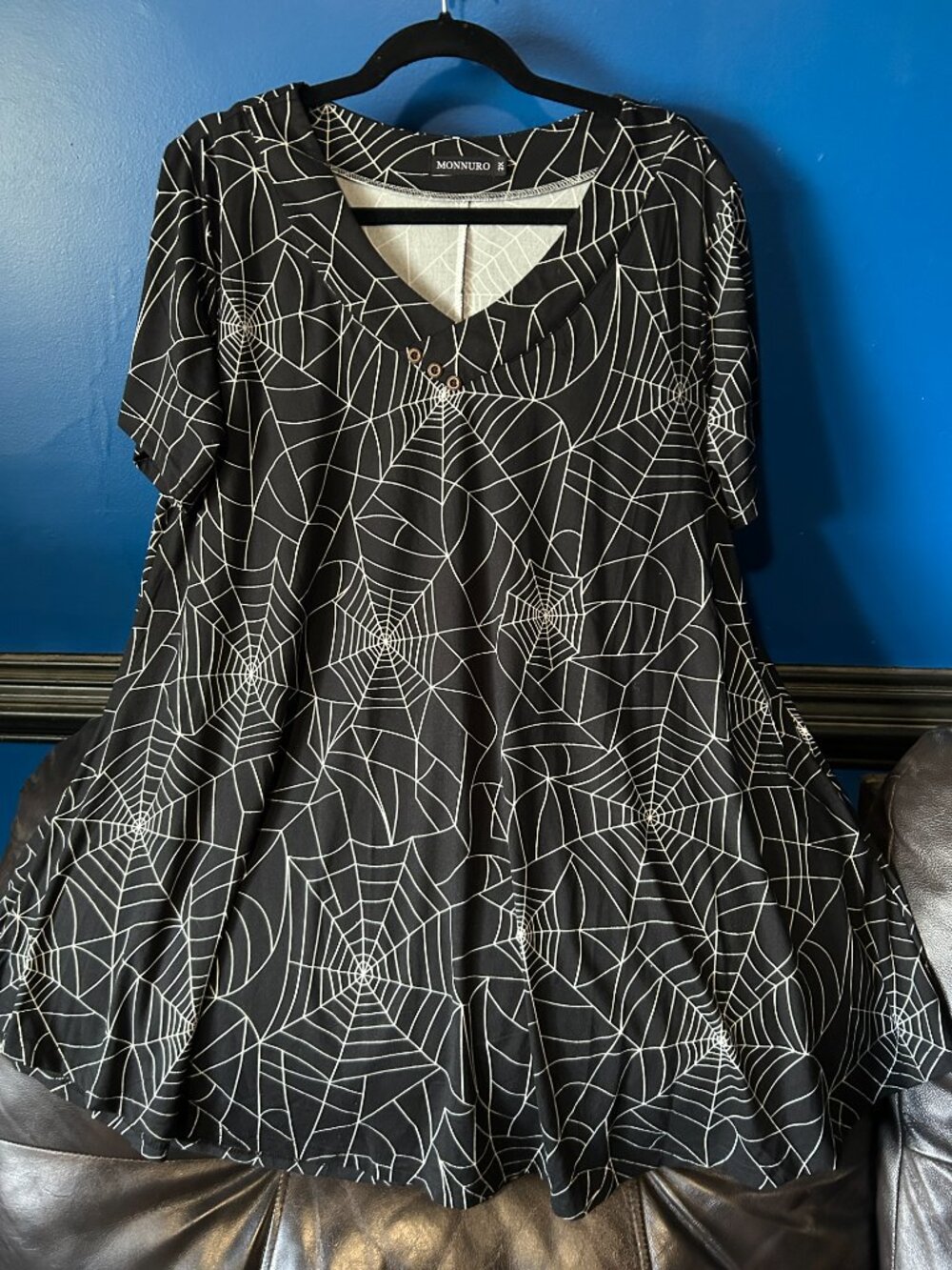 Monnuro black/white spiderweb a-line flowy tunic  top goth halloween 2XL